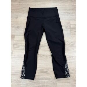 Lululemon High Times Crop Black Mesh Speckled Floral Leggings Size 6 High Rise